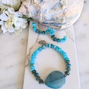 Turquoise and Jasper bracelet,matching earrings
